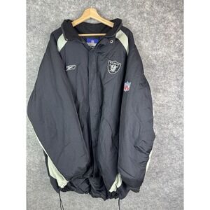 Vintage Oakland Raiders Jacket Mens 3XL XXXL Reebok Puffer NFL Black Coat 90s